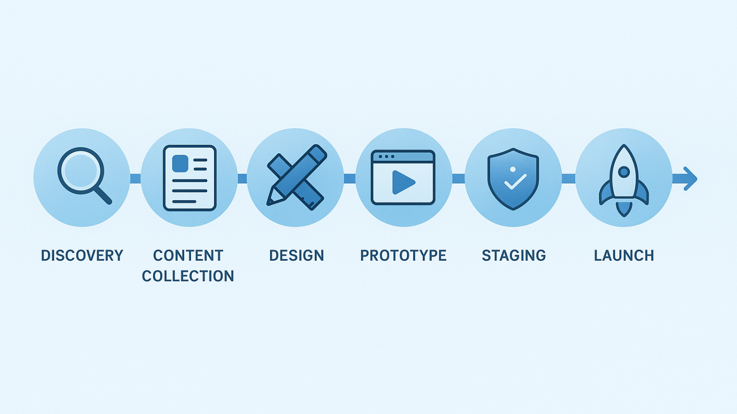 Website discovery process steps from template to review and sign off.
