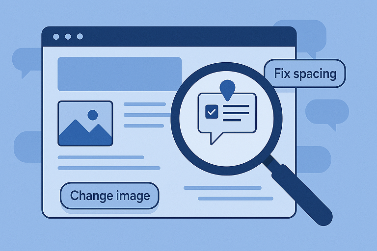 Client leaving staging feedback directly on a website element.
